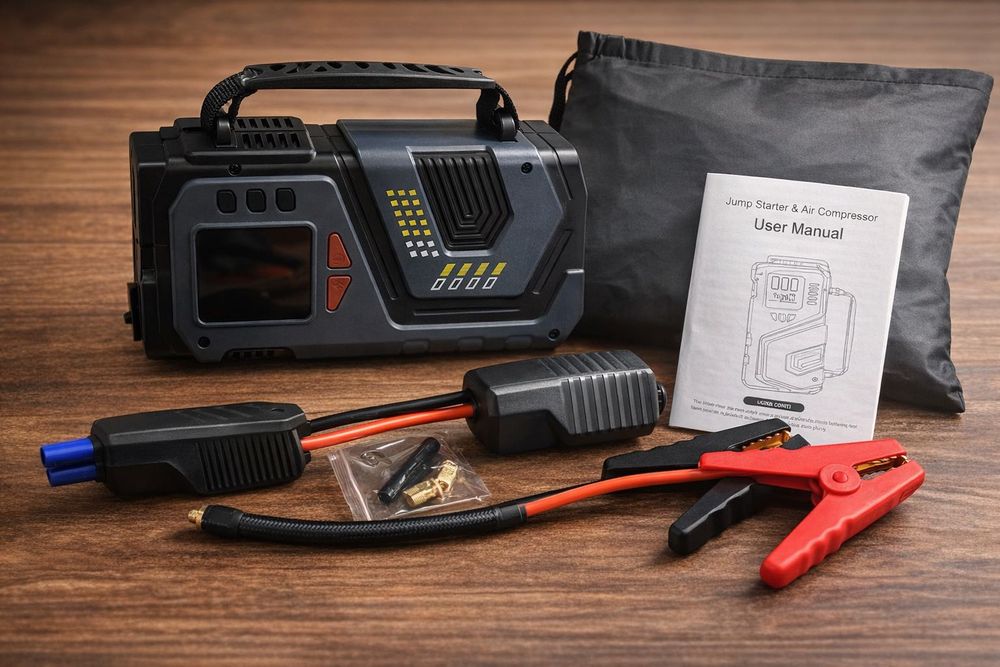Rozrusznik samochodowy + kompresor 4w1 | Jump Starter & Air Compressor