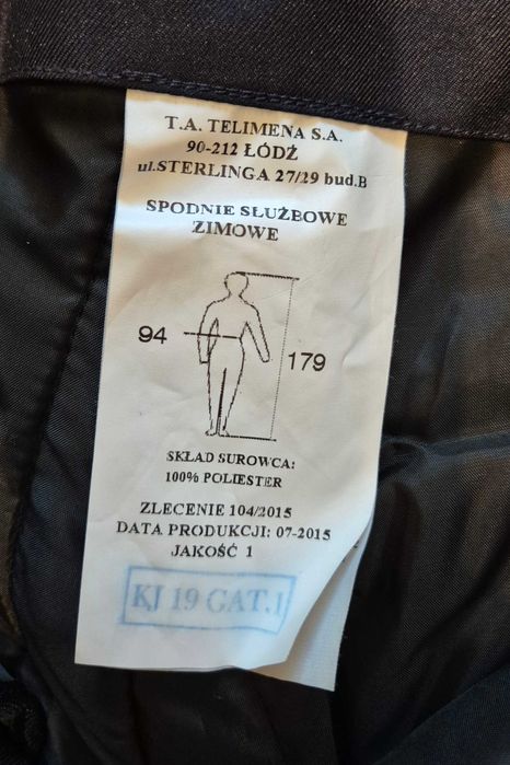POLICJA, Spodnie służbowe zimowe NOWE, rozmiar 179/94