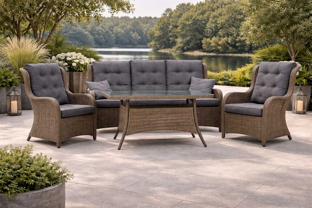 Zestaw Mebli Z Technorattanu/Imitacja Wikliny 5-osobowy Zestaw Premium