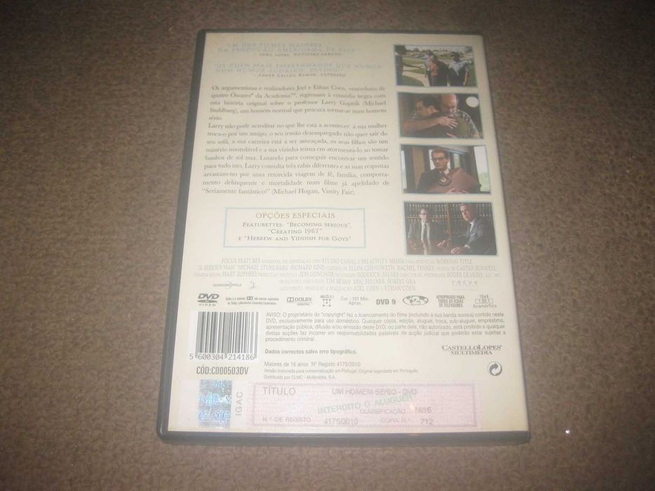 DVD "Um Homem Sério" de Joel e Ethan Coen/Raríssimo!