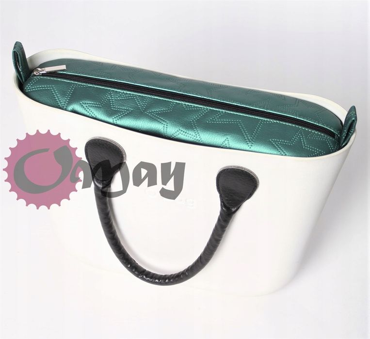 Czarny organizer OBAG MINI eko skóra pik zielony 2 kieszenie OMAY