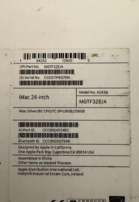Imac M1 8GB RAM / 256 SSD