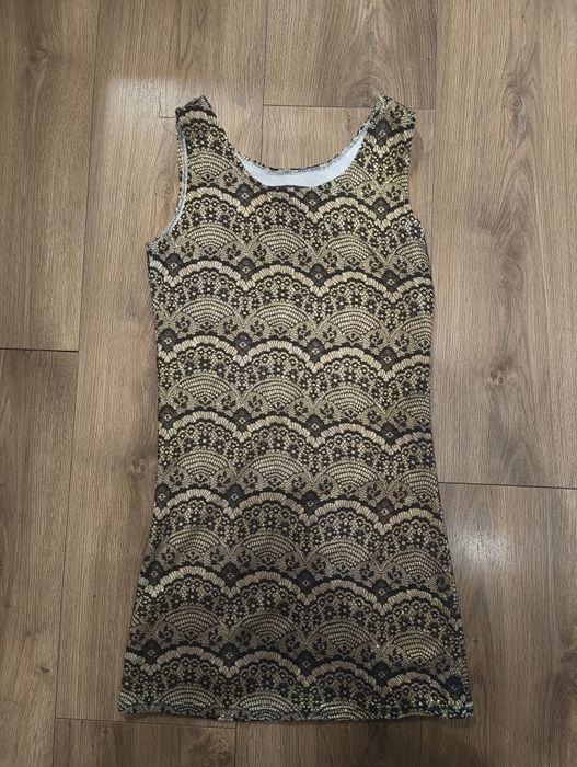 Sukienka brokatowa koronka złota r. M/L