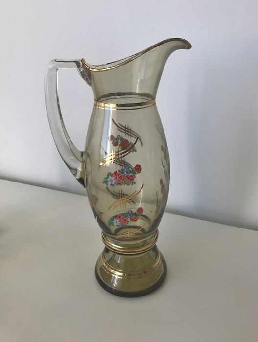 Jarra e 6 copos vidro antigo anos 60 vintage nunca usado