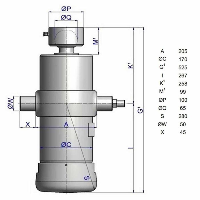 Подкузовний гідроциліндр HYVA UMB 149-5-1480-K258-50-3/4"-HC 5 штоків