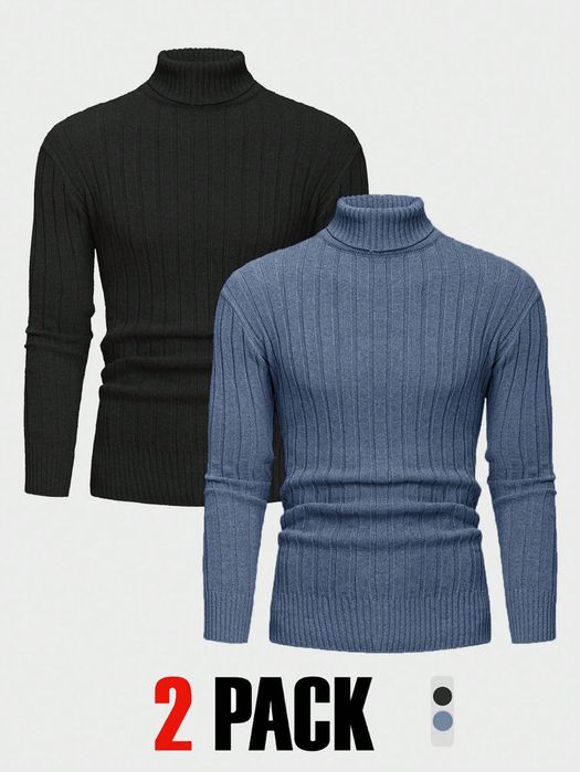 Sweter męski prążkowany 2-pak dopasowany golf SHEIN XL