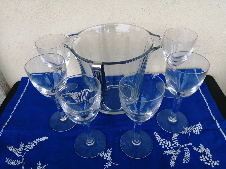 Serviço em cristal com frapé / balde para gelo e 6 copos, novo.64586012532995121