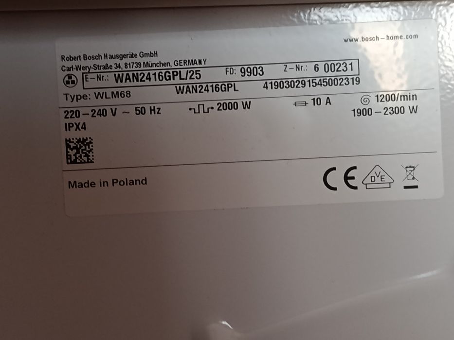Pralka Bosch Serie4, Vario Perfect WAN2416GPL