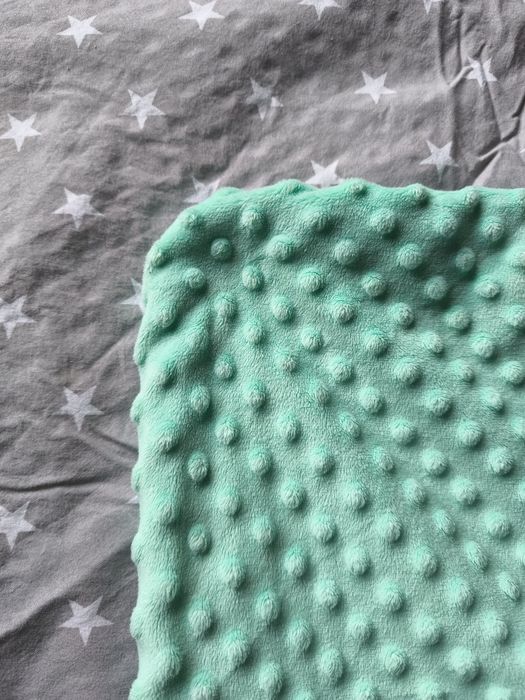 Kocyk do wózka lub łóżeczka, minky, mięta/szary