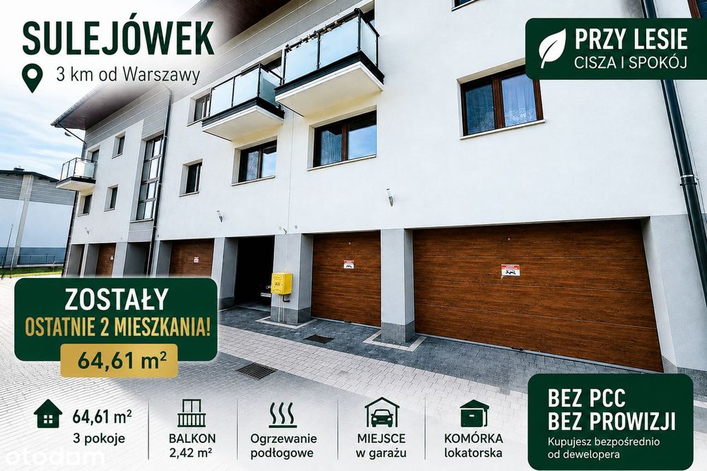 64 m2, 3 oddzielnie pokoje w Sulejówku, gotowe , Bezpośrednio