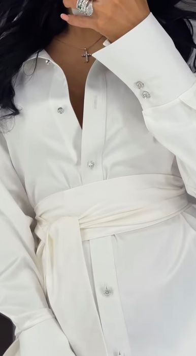 Біла сорочка oversize з поясом | нова з біркою