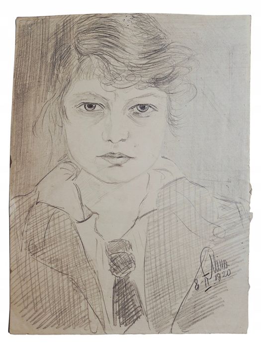 Portret Kobiety Ołówek Sygnowany 1920r Oryginał