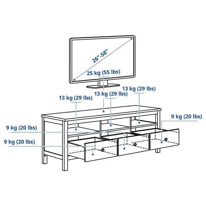 HEMNES Szafka pod TV, biała bejca, 148x47x57