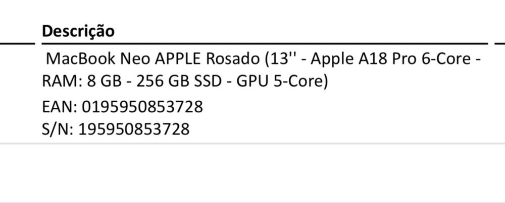 Macbook Neo Rosa Como Novo 2 meses