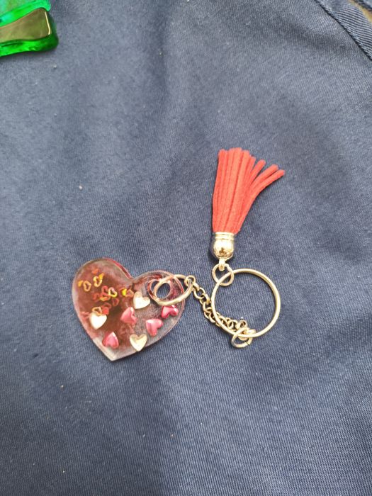 Handmade Heart-Shaped Keychain Made of Resin