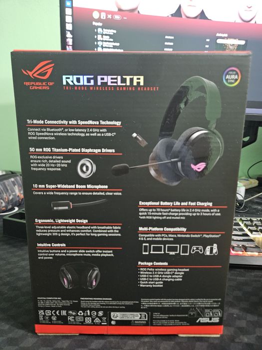 NOWE Słuchawki bezprzewodowe bluetooth z mikrofonem ASUS ROG Pelta