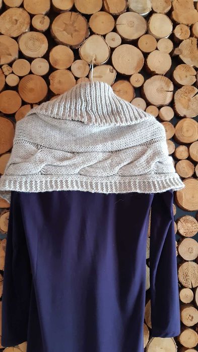 Etola szalik poncho na ramiona szary wzór warkocz