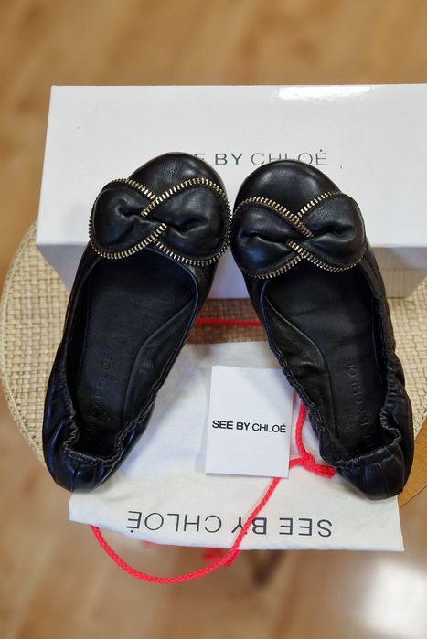 Wizytowe baleriny marki See By Chloé 40 buty jak nowe całe z naturalnej skóry czarnej