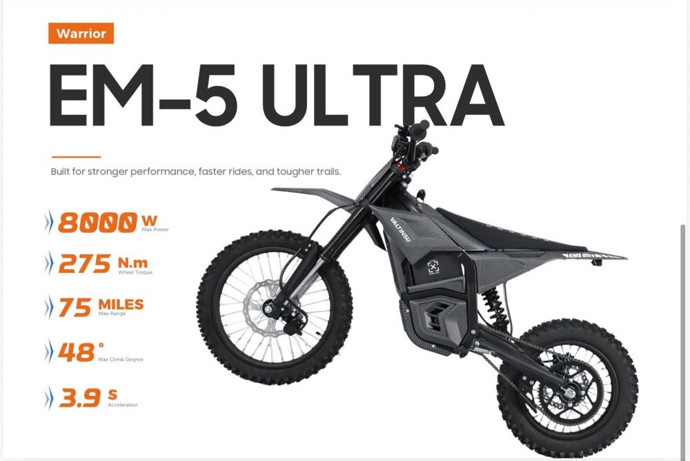 Valtinsu EM5 Ultra 72V 8000W - Mota / Dirt Bike Elétrica Cross (Surron)
