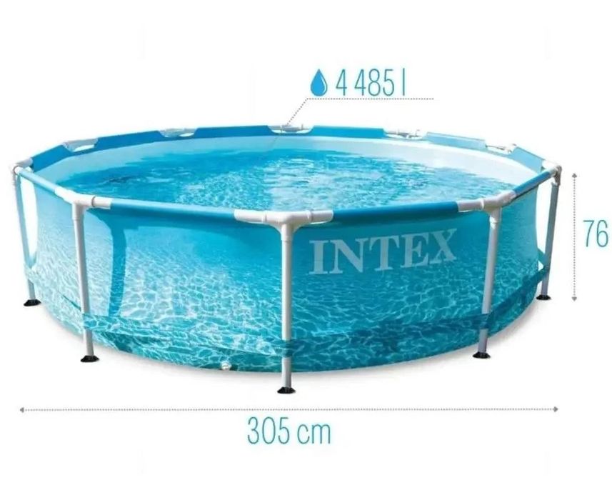 Каркасний басейн Intex 28206 / 28208 (305×76 см) круглий  морський принт Metal Frame басейн 3 м сімейний для дачі