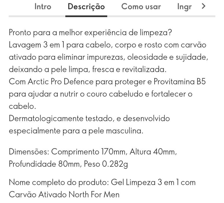 Gel Limpeza 3 em 1 para Homem com Carvão Ativado 250ml Oriflame