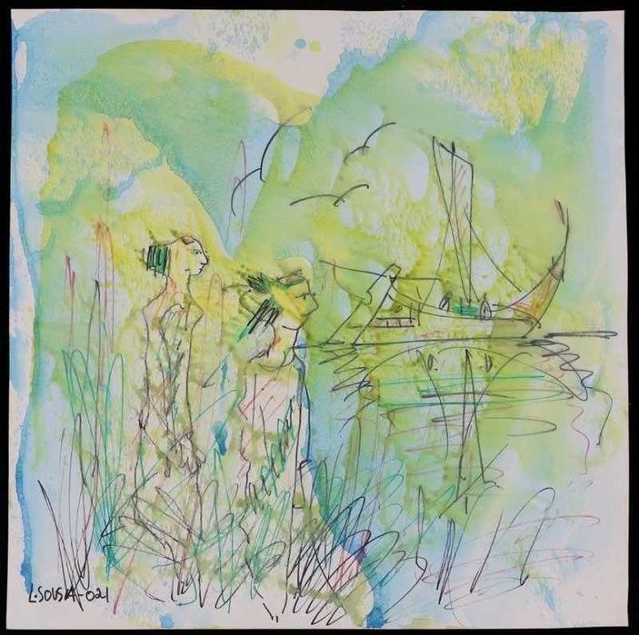 Lopes Sousa - Original assinada - pintura a acrilico sobre papel