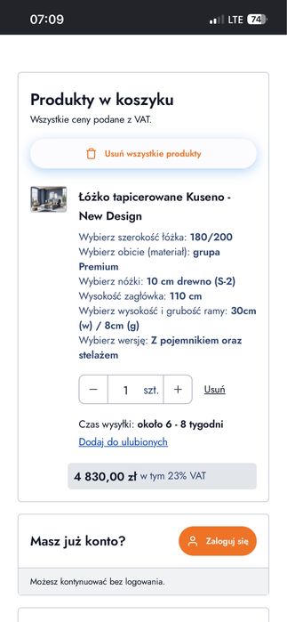 Łóżko kuseno 180/200