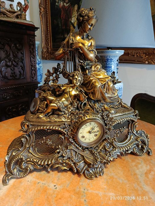 Grande Relógio Mesa Corda Bronze Antigo 63 cm