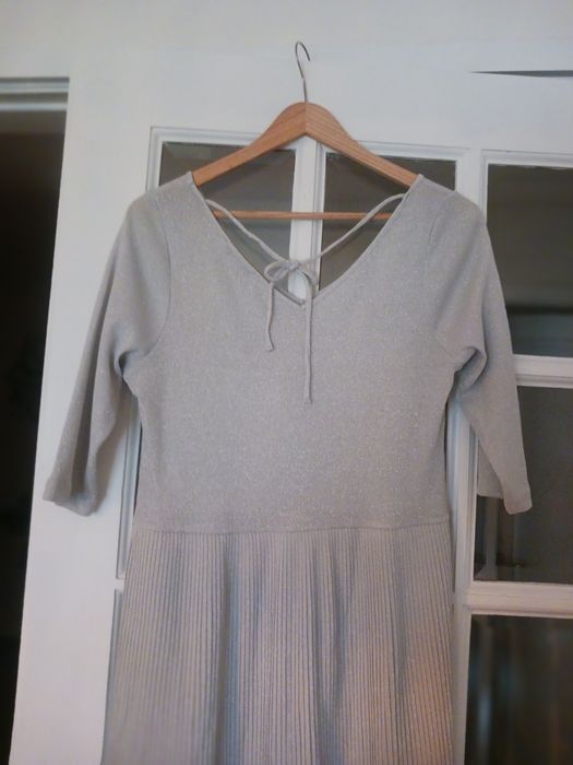 Vestido malha, prateado, Mango