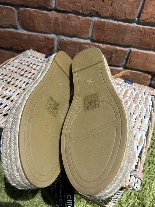 Bestelle nowe buty espadryle sandaly koturn platforma musztarda