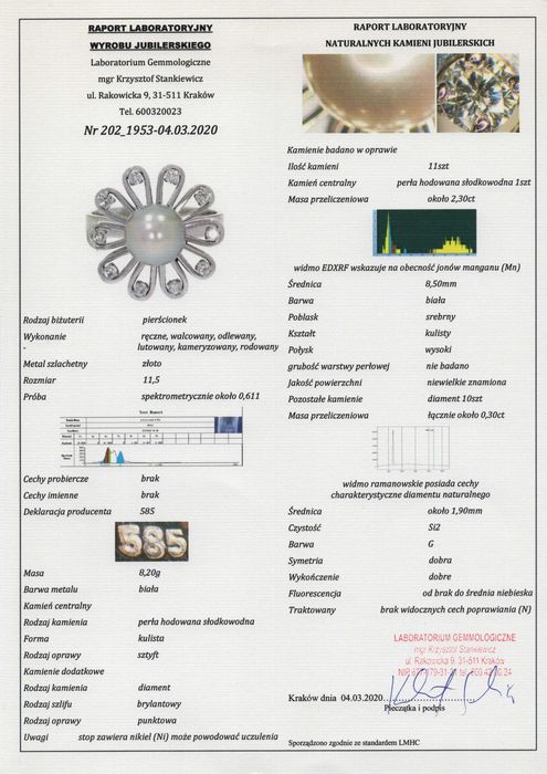 Perlisty Złoty Pierścionek - 14K - 8,20g - DIAMENTY - KRAKÓW