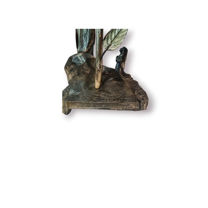 Escultura Religiosa “Aparição de Lourdes” Metal Prateado–França |26 cm