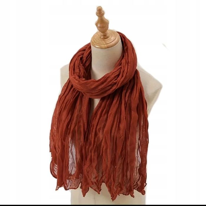 Damski szalik szal z lekkiej tkaniny - ceglasty pomarańczowy rudy