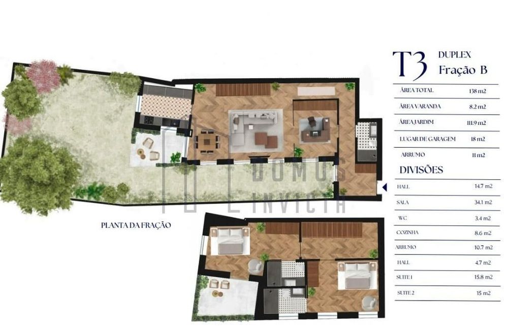 T3 Duplex com jardim privativo em Cedofeita