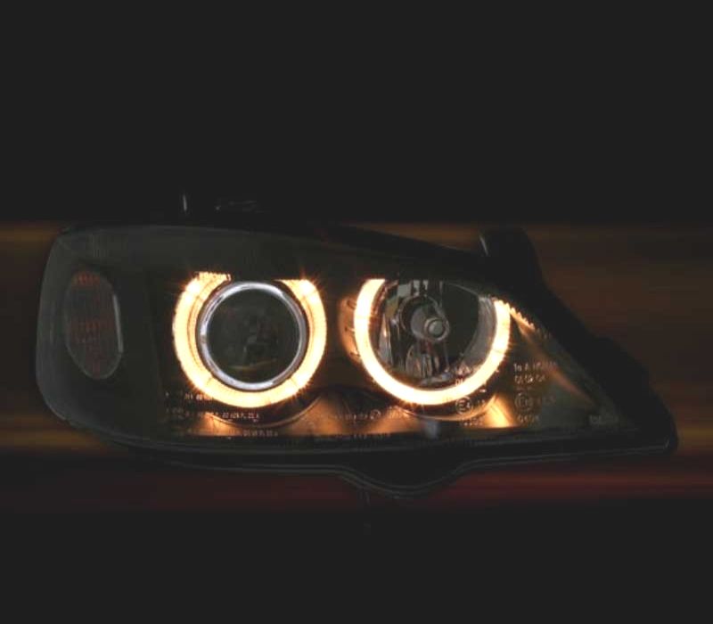 FARÓIS FRONTAIS ANGEL EYES OPEL ASTRA G FUNDO PRETO H7-H7