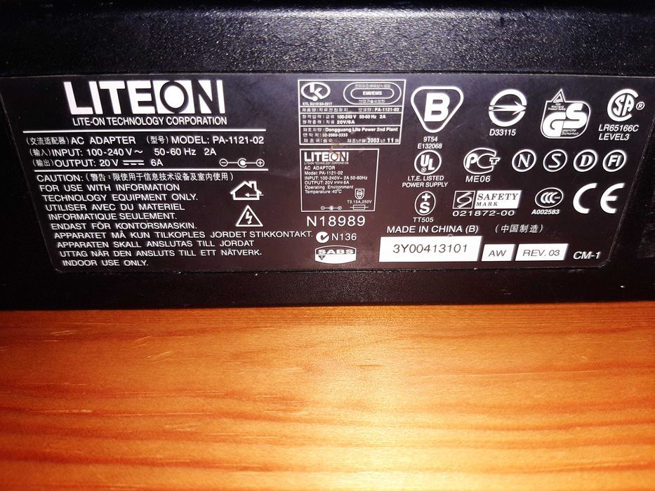 Carregador Fonte de Alimentação Liteon Para Computador Portátil