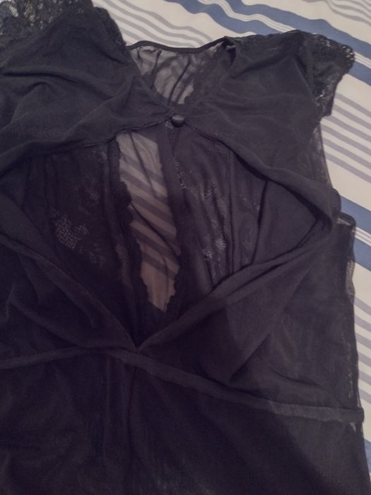 Przezroczyste czarne body bielizna koronka