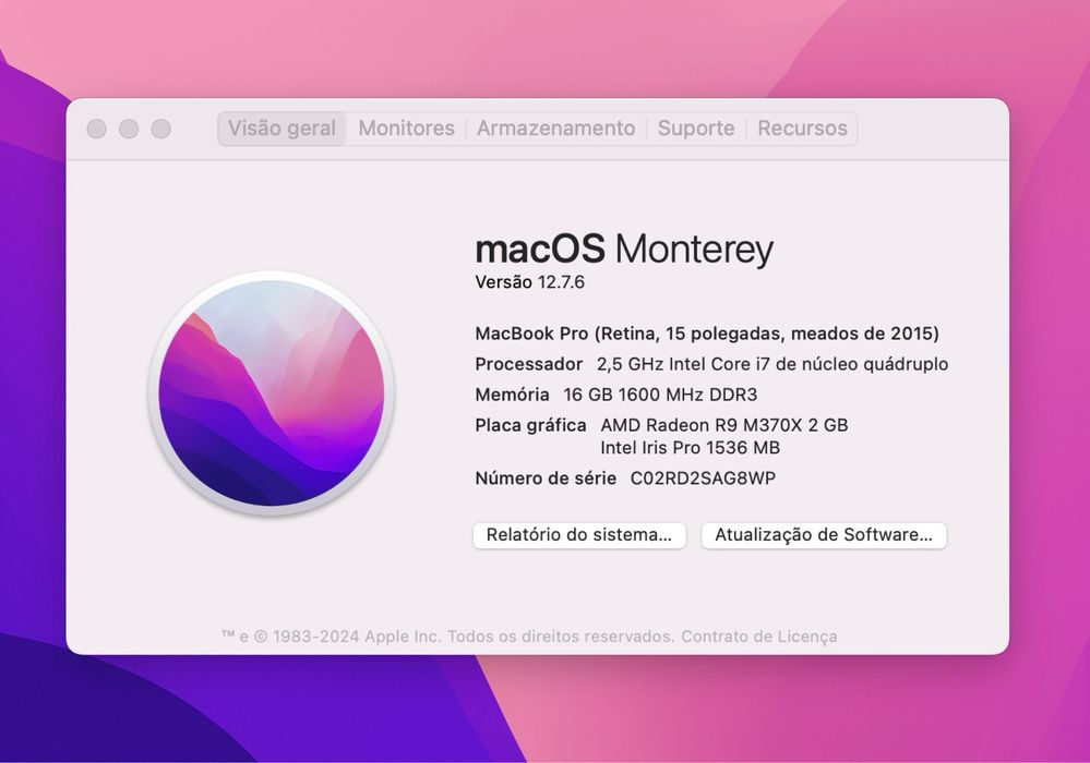 Macbook Pro 15” I7 16 GB 500GB SSD