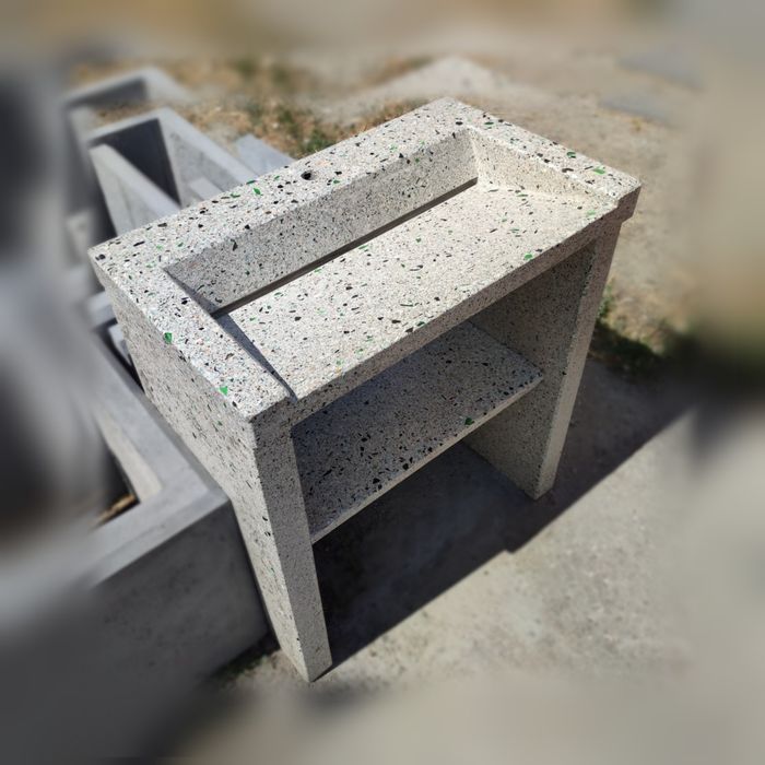 Умывальник ТЕРРАЦЦО белый бетон с ракушками галька с опорой лофт кварц