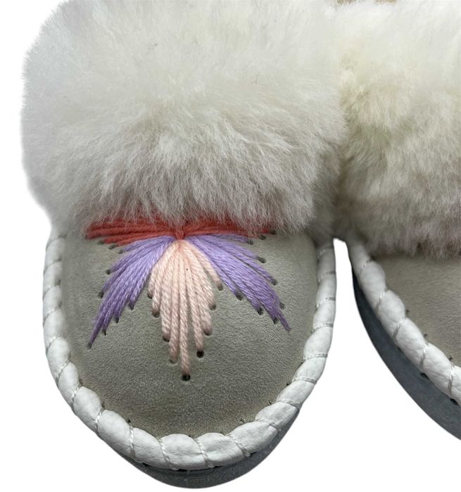 Bambosze damskie skóra naturalna owcza wełna