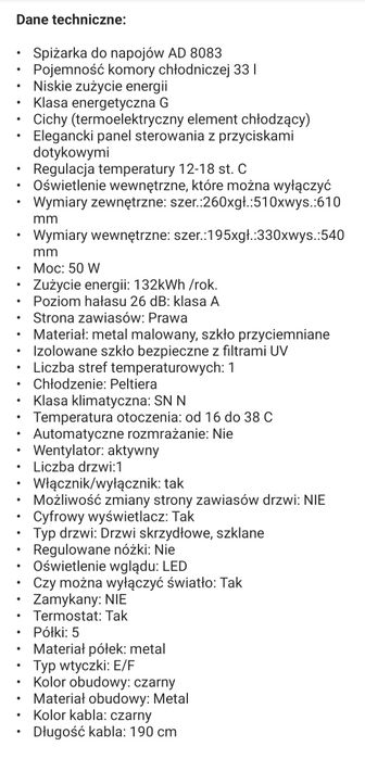 NOWA lodówka do wina Adler