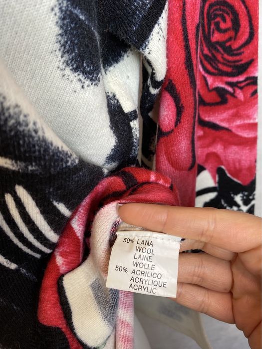 Sweter damski czarny w róże kwiaty wzory wełna elegancki 40 L XL