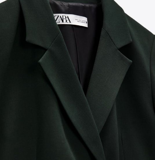 Темно-зелений брючний  костюм з асеметричним жакетом з вовни zara
