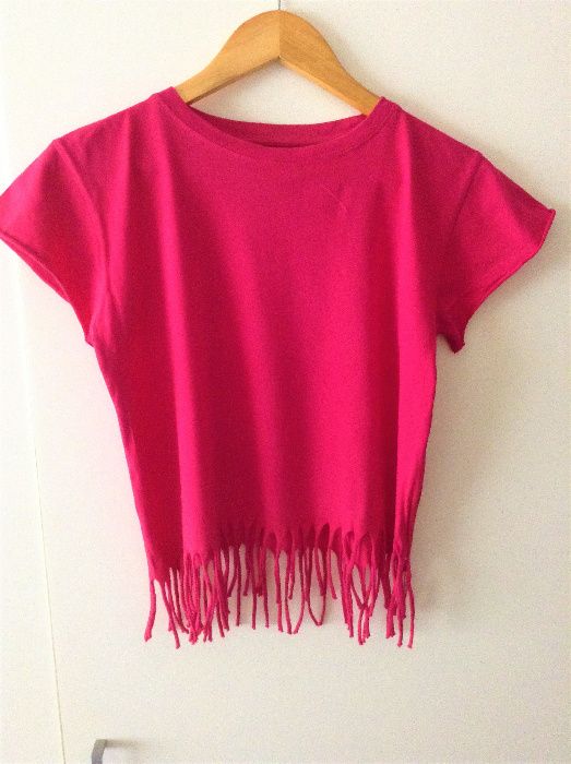 T shirt rosa franjas zara