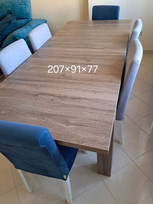 Mesa extensivel 207×91×77 + 6 cadeiras