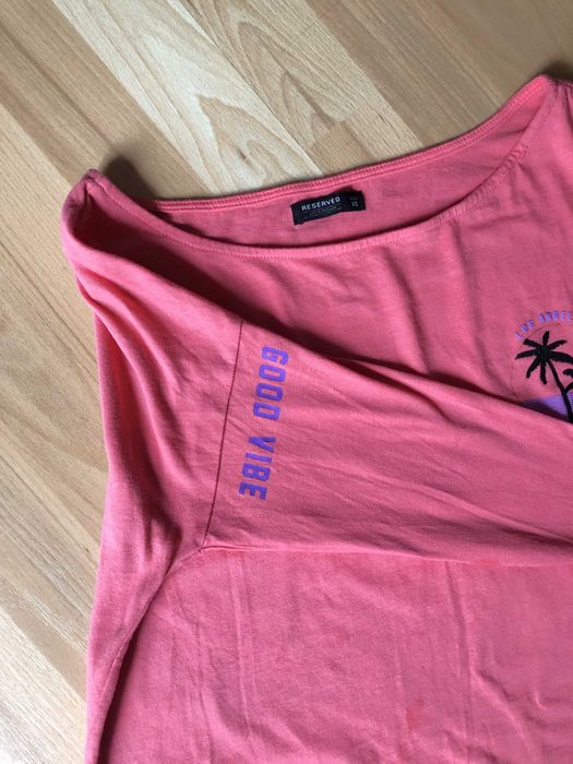 Koszulka z długim rękawem z nadrukiem, longsleeve różowy Reserved