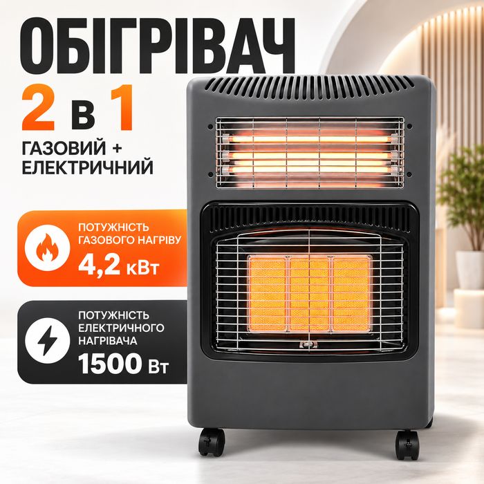 Електричний обігрівач 2 в 1 MILTA під балон та розетку 1500Вт комбінований обігрівач на колесах для будинку
