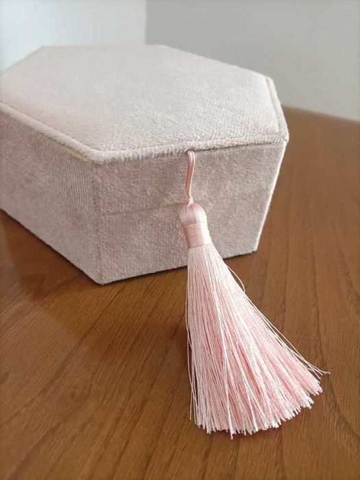Porta-jóias hexagonal veludo rosa