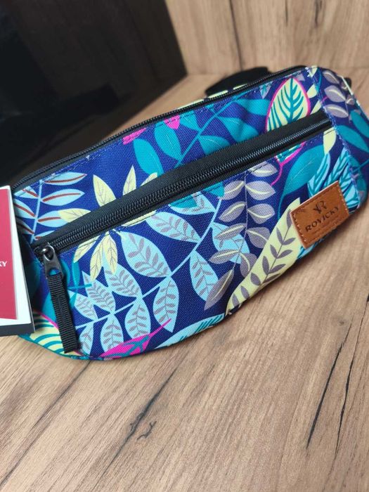 Nerka damska kwiaty liście wzór niebieska nowa duża.