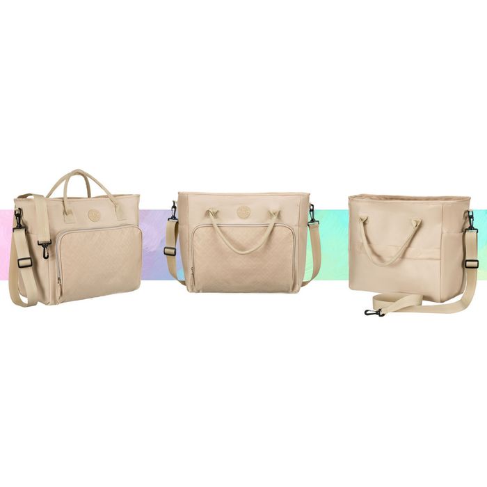 praktyczna torba podróżna z poliestru w beżowym kolorze, wyposażona